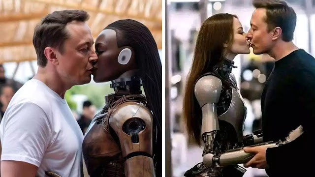 Bizarre photo of Elon Musk kissing robot baffles internet