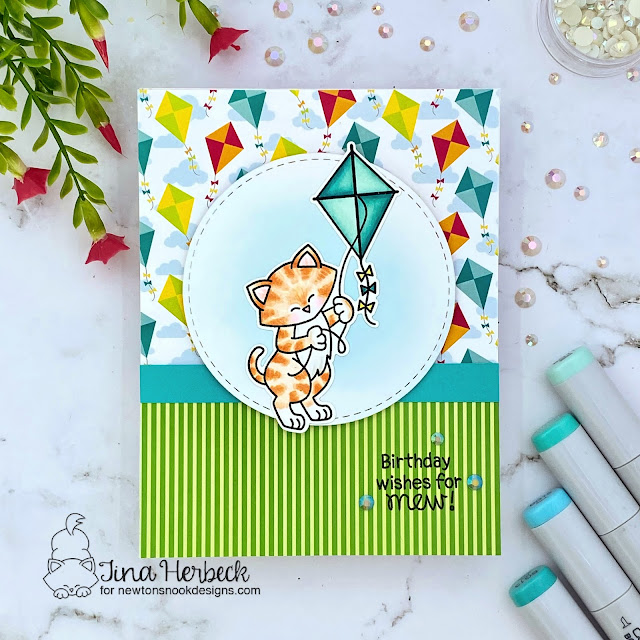 Cat Kite Birthday Card by Tina Herbeck | Newton’s Kite Stamp Set, Summertime Paper Pad, and Circle Frames Die Set by Newton’s Nook Designs #newtonsnook