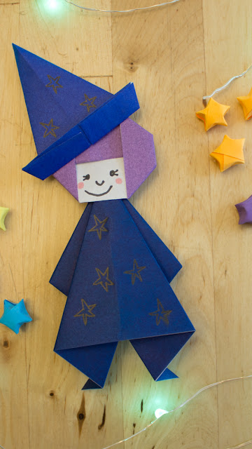 How to fold an easy origami witch with kids- best craft for Halloween