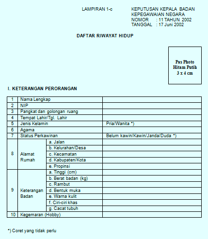 DOWNLOAD FORMULIR DAFTAR RIWAYAT HIDUP PNS/CPNS (GURU DAN 