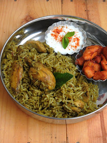 Herbal Chicken Biriyani, Green Chutney Chicken Briyani