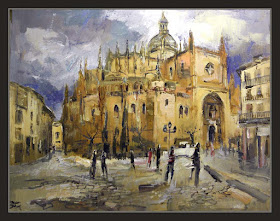 SEGOVIA-PINTURA-CATEDRAL-MONUMENTOS-PAISAJES-PLAZA-CUADROS-PINTOR-ERNEST DESCALS-