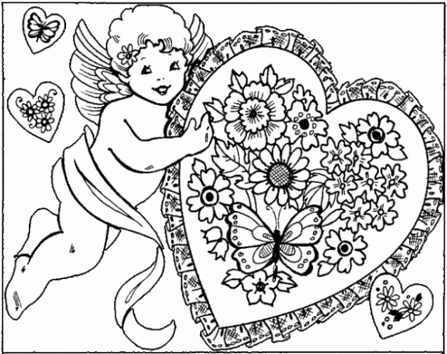 Dibujo de cupido abrazando un Corazon para Colorear