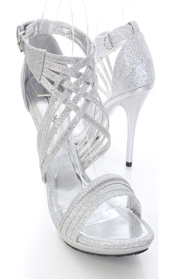 Silver Glitter Strappy Open Toe Sandal Heels