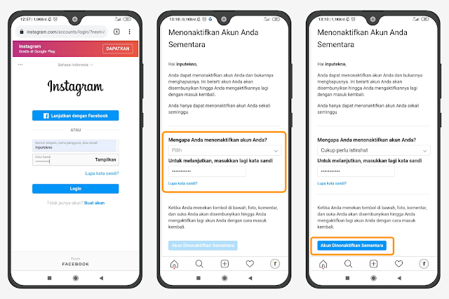 Menonaktifkan akun Instagram sementara