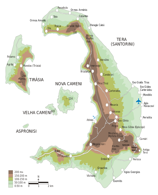 Mapa de Santorini na cratera de um vulcão