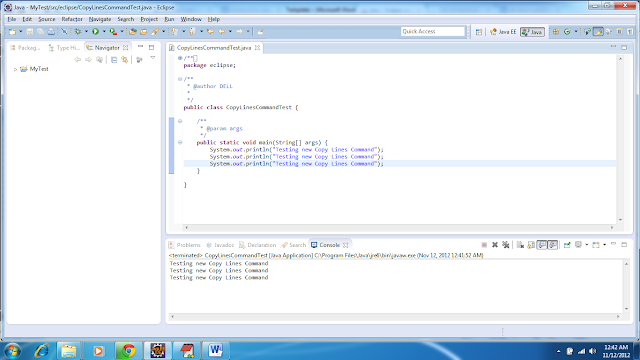 Copy lines command issue in eclipse