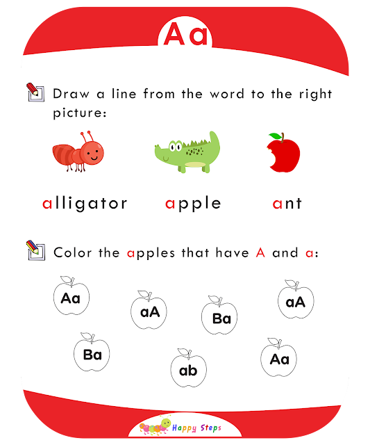 The Ant and the Apple  Worksheet -1- Letter A  for kids