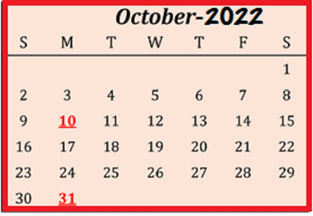 Calendar October 2022