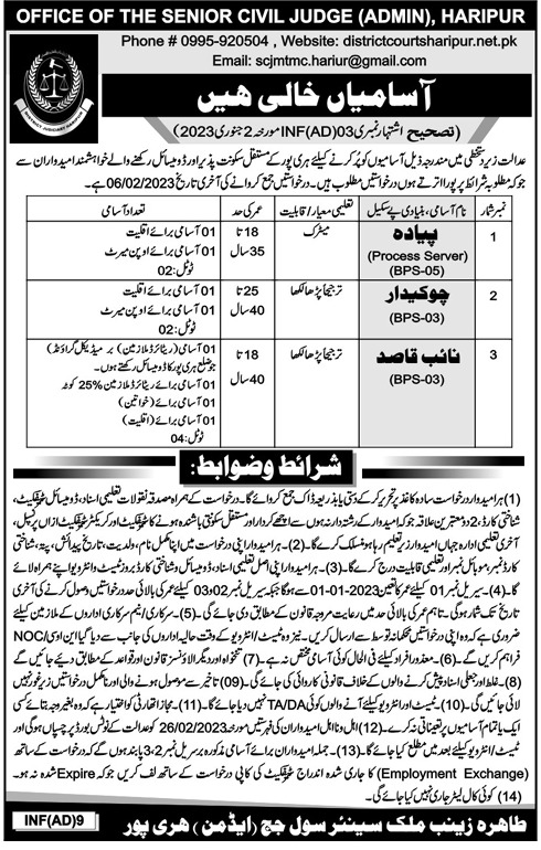 Latest District & Session Court Management Posts Haripur 2023