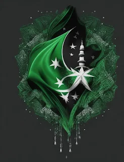 graphic design, Pakistan Independence Day, Unique, vector image, masterpiece,  Black Background,