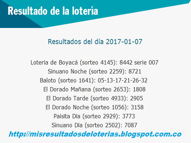 Resultados del dia de la loterias-Enero 07 2017