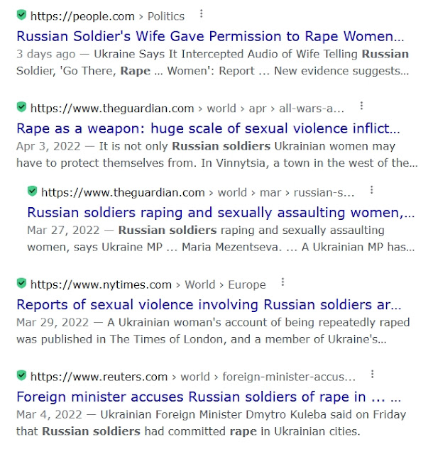 See the Google link for these articles on Russian soldier rape guided by psychcopath Putin