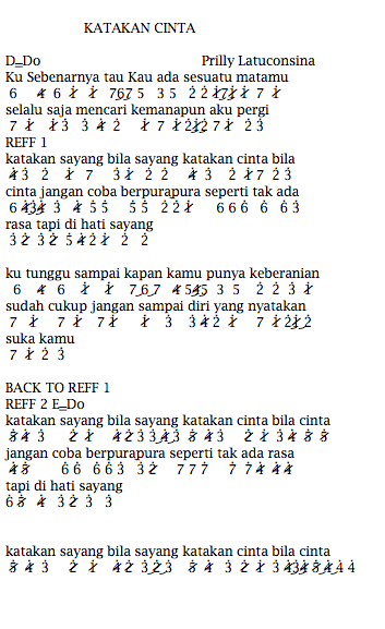 Not Angka Lagu Katakan Cinta
