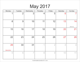 Free Printable Calendar May 2017