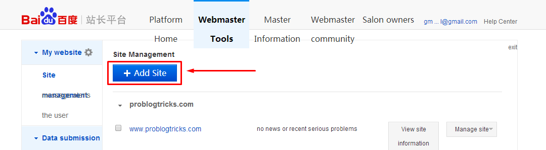 Add site to Baidu Webmaster tools