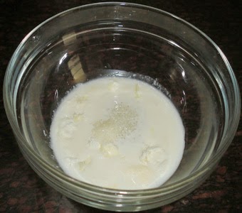 milk butter and sugar in a  bowl