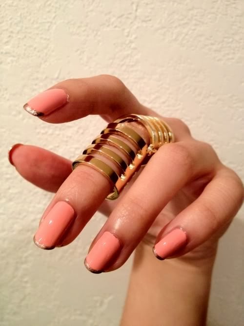 Pink Nails with Gold Tips