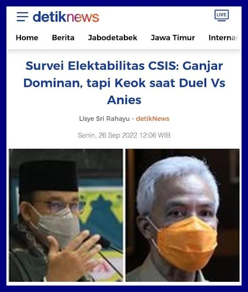 Centre for Strategic and International Studies  Survei Elektabilitas CSIS: Ganjar Dominan, tapi Keok saat Duel Vs Anies