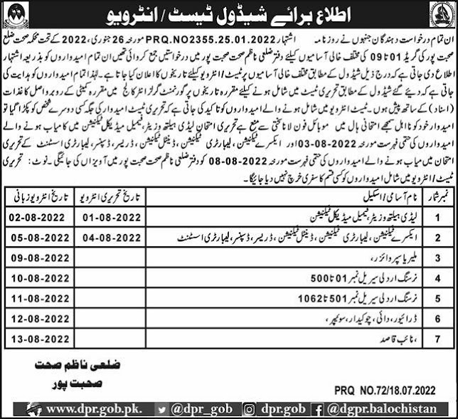 Latest Health Department Medical Posts Jaffarabad 2022