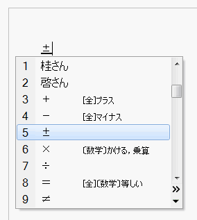 四則演算等の計算に使う文字リストが表示