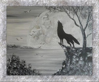 Wolf - Original Acrylic Painting on Canvas Panel in Black and White - 24X30cm