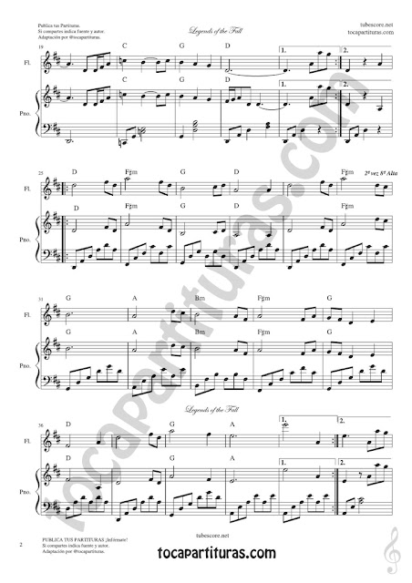 2 Leyendas de Pasión Partitura de Flauta Legends of the Fall Flute Sheet Music by James Horner