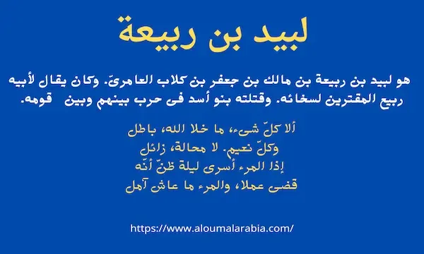 لبيد بن ربيعة بن مالك  بن جعفر بن كلاب العامرىّ. وكان يقال لأبيه ربيع المقترين لسخائه.