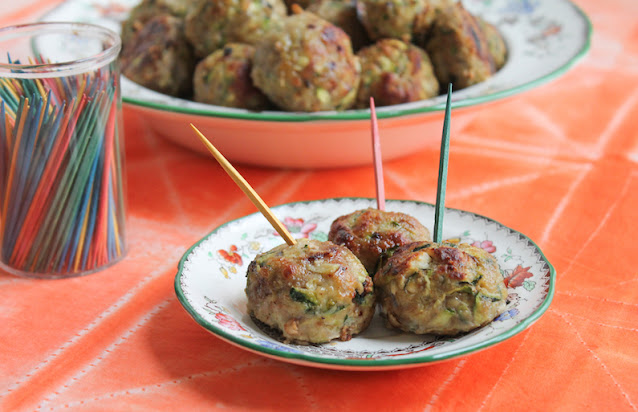 Food Lust People Love: These Turkey Zucchini Feta Meatballs are delicious just as they are, baked till golden, as an appetizer or add them to a sauce to serve with pasta. It's kind of magical how the zucchini seems to disappear as they bake so objectors likely won't even notice it.