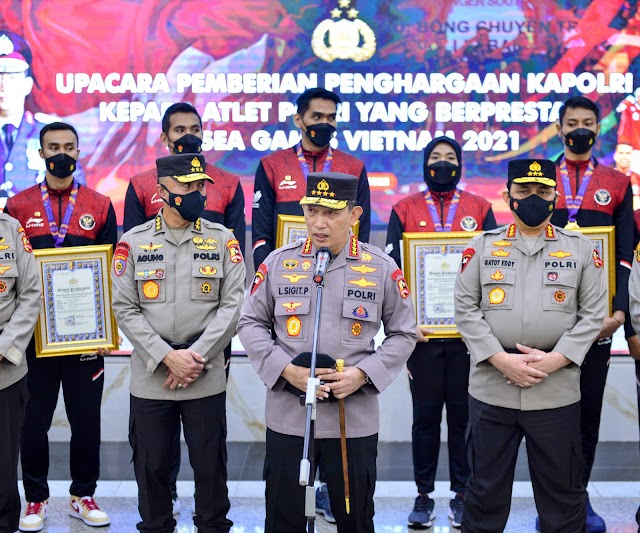 Kapolri Berikan Penghargaan ke Atlet Polri Penyumbang Medali untuk Indonesia di Sea Games 