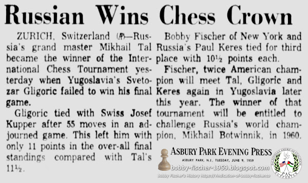 Soviet Mikhail Tal Wins Chess Crown