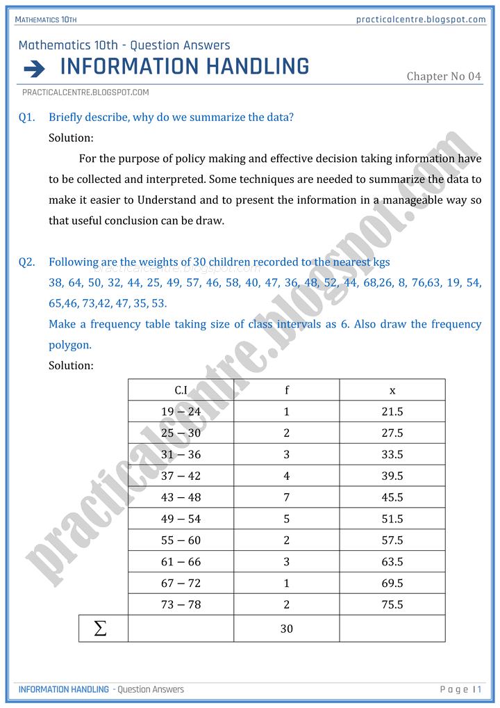 information-handling-question-answers-mathematics-10th