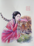 Resultado de imagem para mulher oferecendo uma flor ao tigre de bengala paint