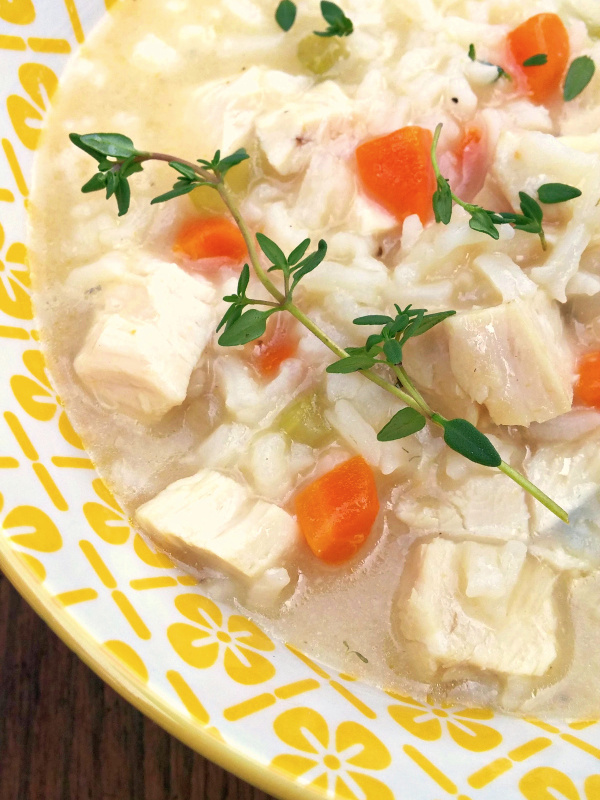 Chicken & Rice Soup! A hearty homemade recipe for creamy chicken soup with rice AND information on how chicken soup helps to fight a cold!