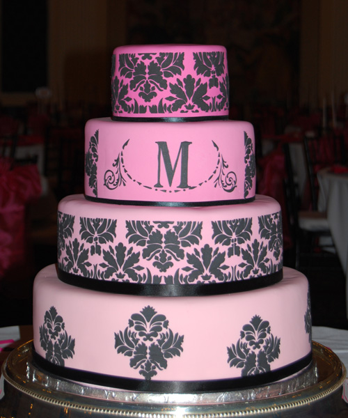 Pink Damask Wedding Cakes