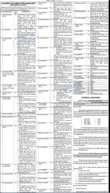 University of Agriculture Faisalabad jobs Advertisement