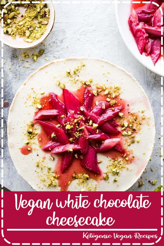 Vegan white chocolate cheesecake with rhubarb and ginger has it all. It's indulgent and creamy, sweet and a little sour and a little spicy. To top it all off it is super quick and easy to make too.