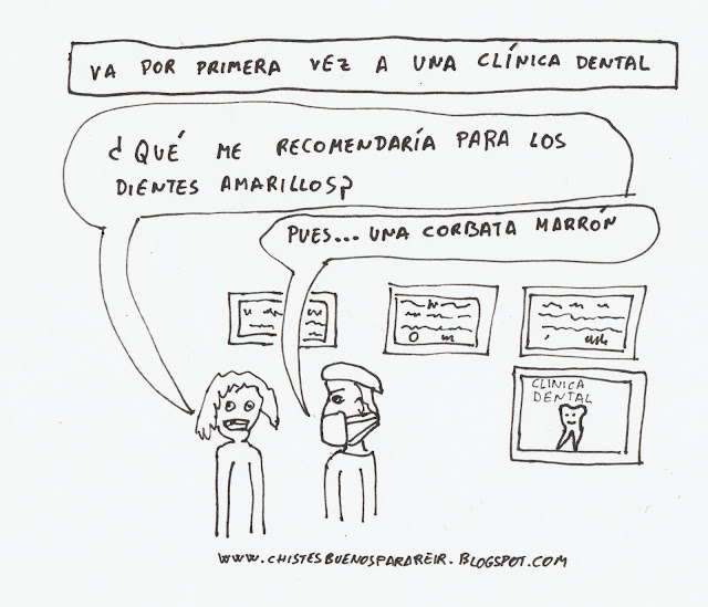 Va por primera vez a una clínica dental. ¿qué me recomendaría para los dientes amarillos? Pues una corbata marrón.