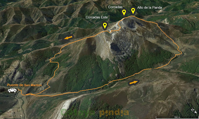 Mapa de la ruta al Pico Corcadas en el Parque Regional Montaña de Riaño y Mampodre.