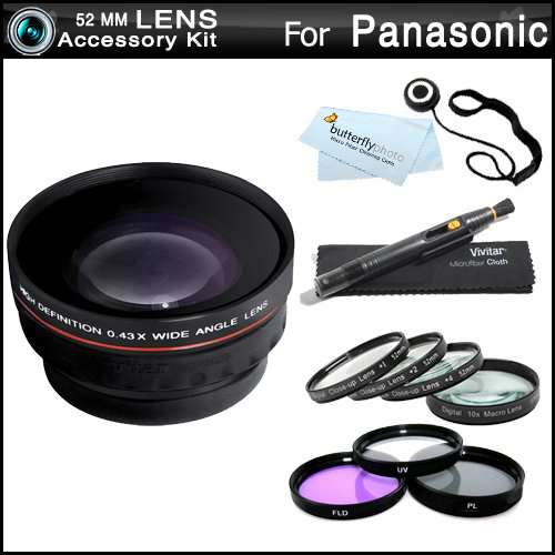 Essential Lens Kit For Panasonic Lumix DMC-FZ150K DMC-FZ150 DMC-GH3, DMC-GH3K Digital Camera Includes 52mm HD .45x Wide Angle Lens w/ Macro + 52MM Close Up Lens Kit Includes +1 +2 +4 +10 + 3pc High Res Filter Kit (UV-CPL-FLD) + MicroFiber Cleaning Cloth
