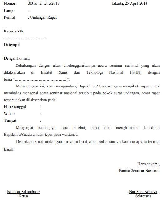 Contoh Surat Undangan Rapat Osis Pembentukan Panitia Dies 