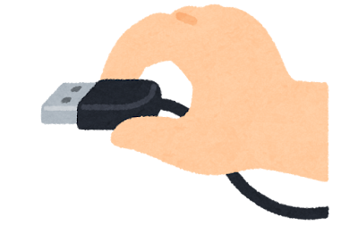USB端末を持つ手のイラスト（ケーブル）