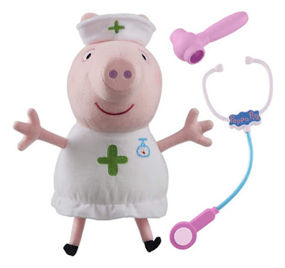 contenido de la caja  PEPPA PIG Peppa Enfermera | Muñeco - Peluche con voz Producto Oficial | Bandai 06713 | A partir de 3 años