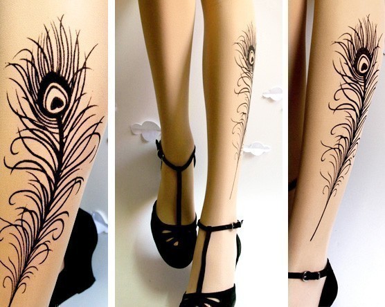 Peacock feather stockings - $18 from Tattoo Socks on Etsy