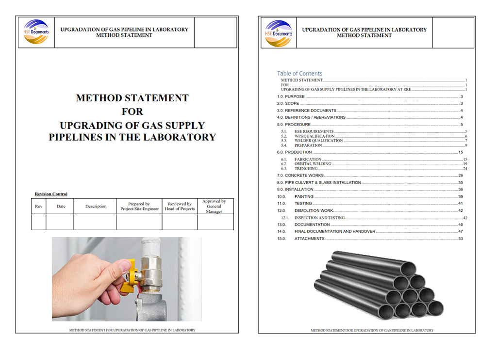 METHOD STATEMENT FOR UPGRADATION OF GAS PIPELINE IN LABORATORY