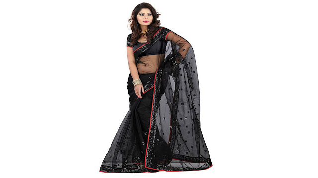 Stylo Designer Self Design Fashion Handloom Net Saree  (Black)