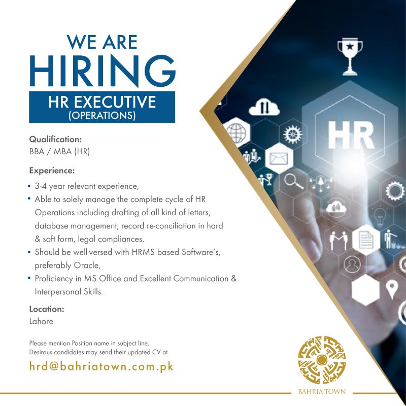 Bahria Town Announced Jobs For HR Executives
