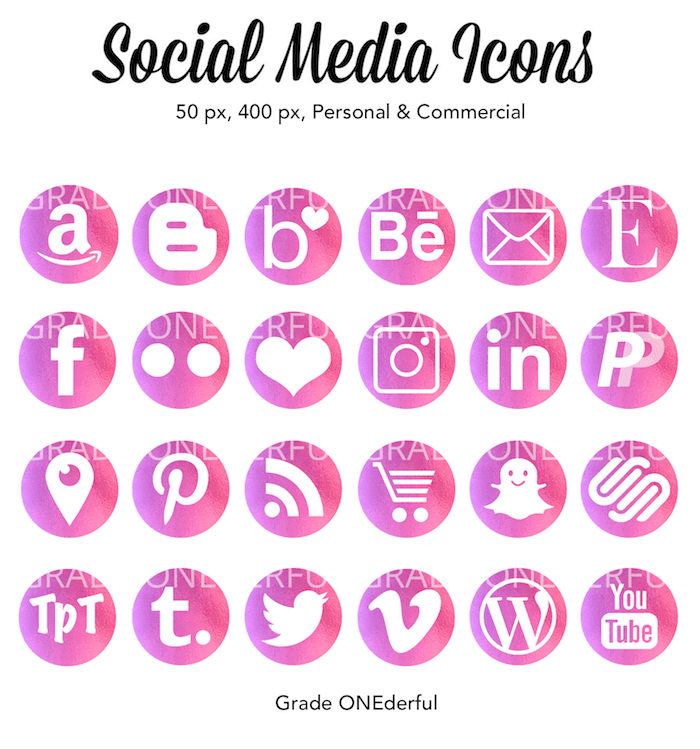 Digital Social Media Icons: Pretty in rose foil