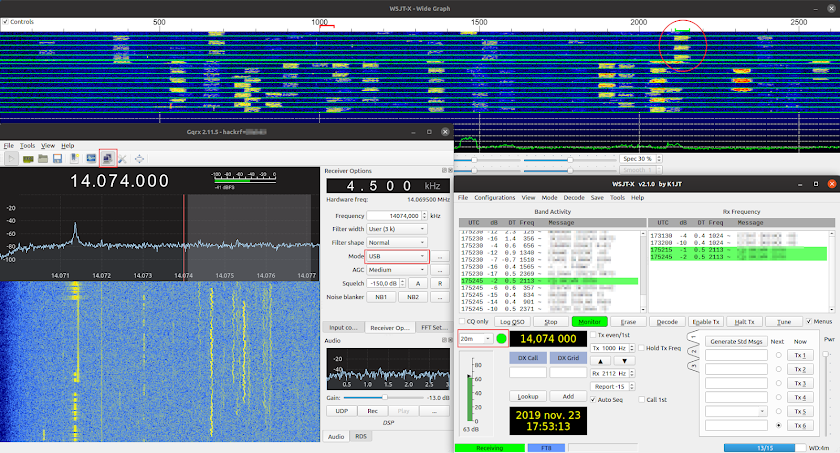 FT8 decoding with Gqrx and WSJT-X