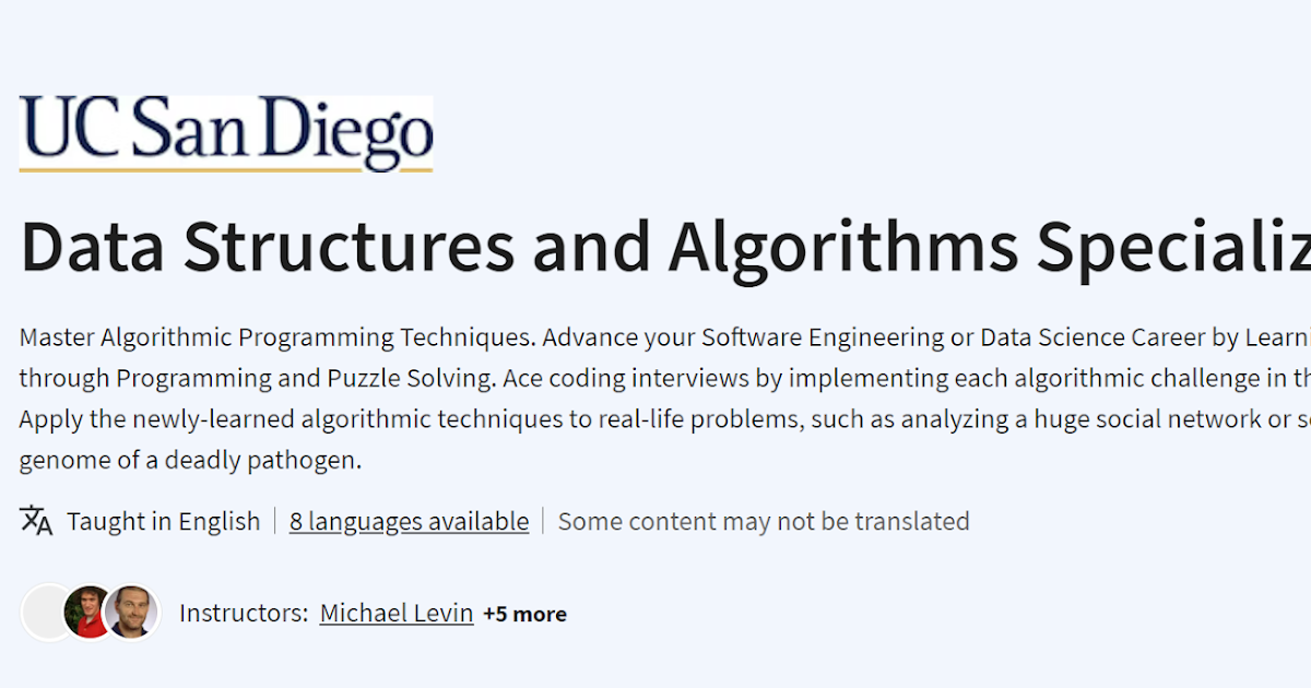Data Structures and Algorithms Specialization ~ Computer Languages ...